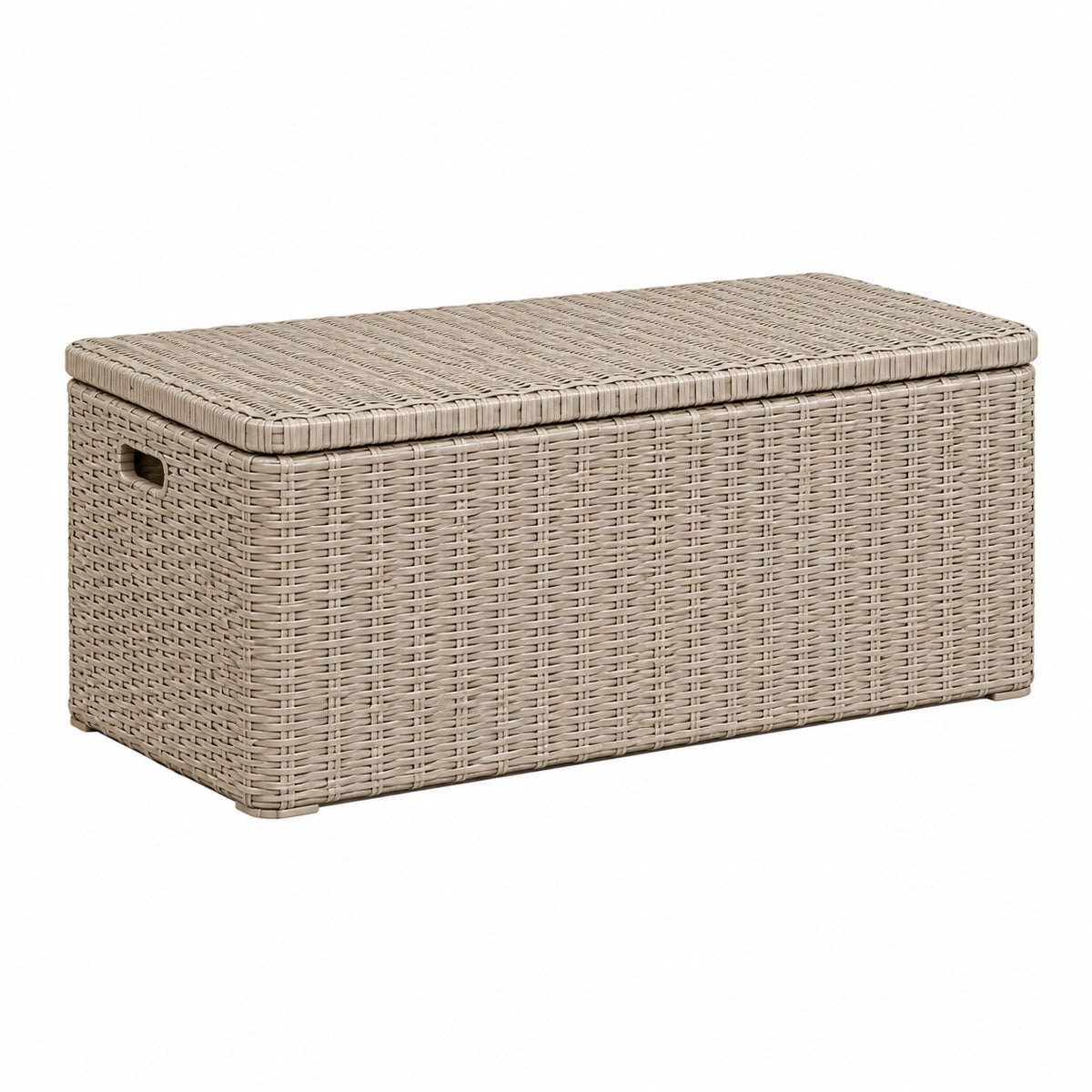 Aufbewahrungstruhe 120 x 50 x 50 cm in Beige aus Kunststoffgeflecht mit Deckel