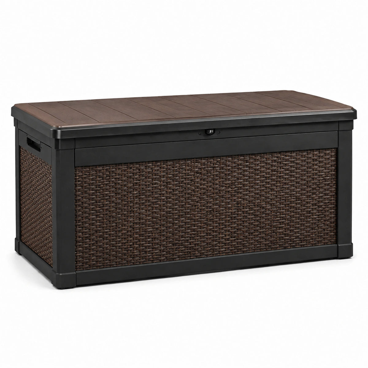 Garten-Aufbewahrungsbox 122 x 61 x 64 cm Kunststoffgeflecht Braun Schwarz mit Deckel
