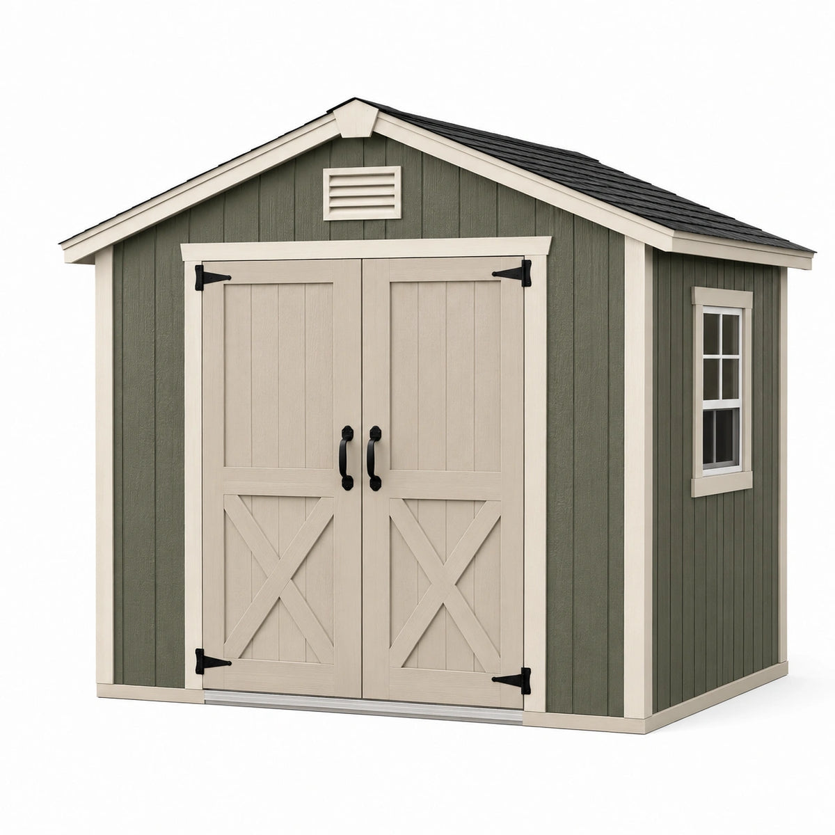 Gartenhaus 180 x 120 x 210 cm Kunststoff Grün Beige - Satteldach mit Doppeltür