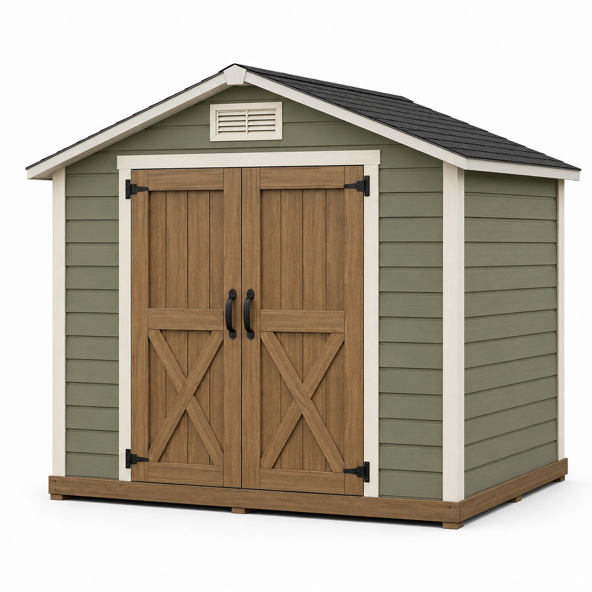 Gartenhaus 240 cm x 180 cm x 220 cm aus Holz in Grün Braun mit Doppeltür im Landhausstil