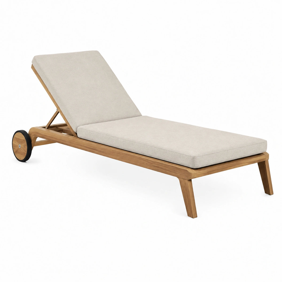 Sonnenliege 200 x 70 cm Holz Beige verstellbare Rückenlehne mit Rollen