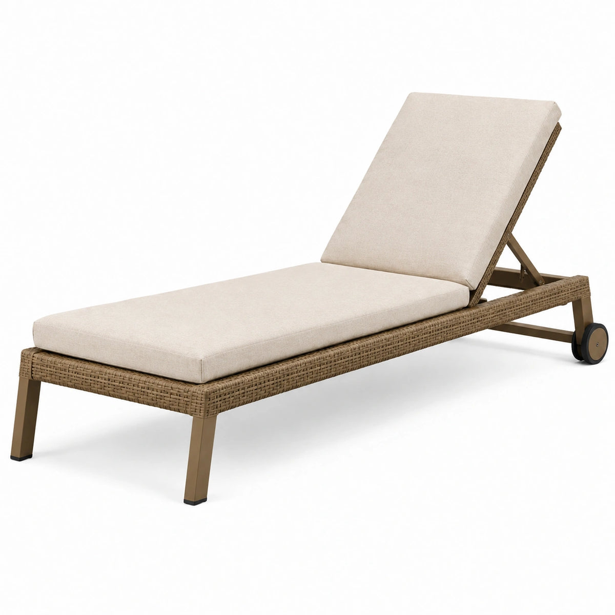 Sonnenliege 200 x 70 cm Polyrattan Beige mit verstellbarer Rückenlehne und Rollen