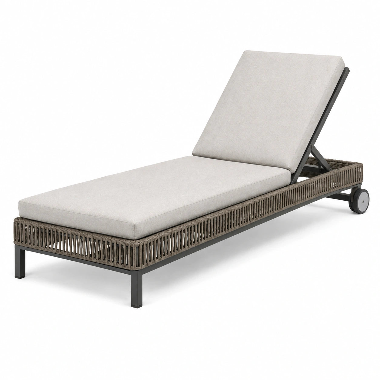Gartenliege 200 x 70 cm mit Metallgestell in Taupe und verstellbarer Rückenlehne