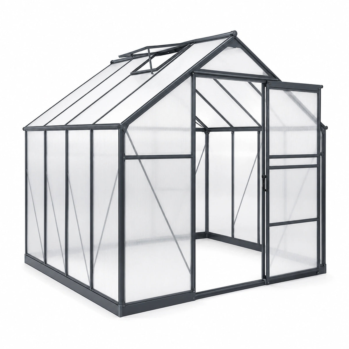 Gewächshaus 190 x 190 x 195 cm Aluminium Polycarbonat Schwarz Transparent mit Dachfenster