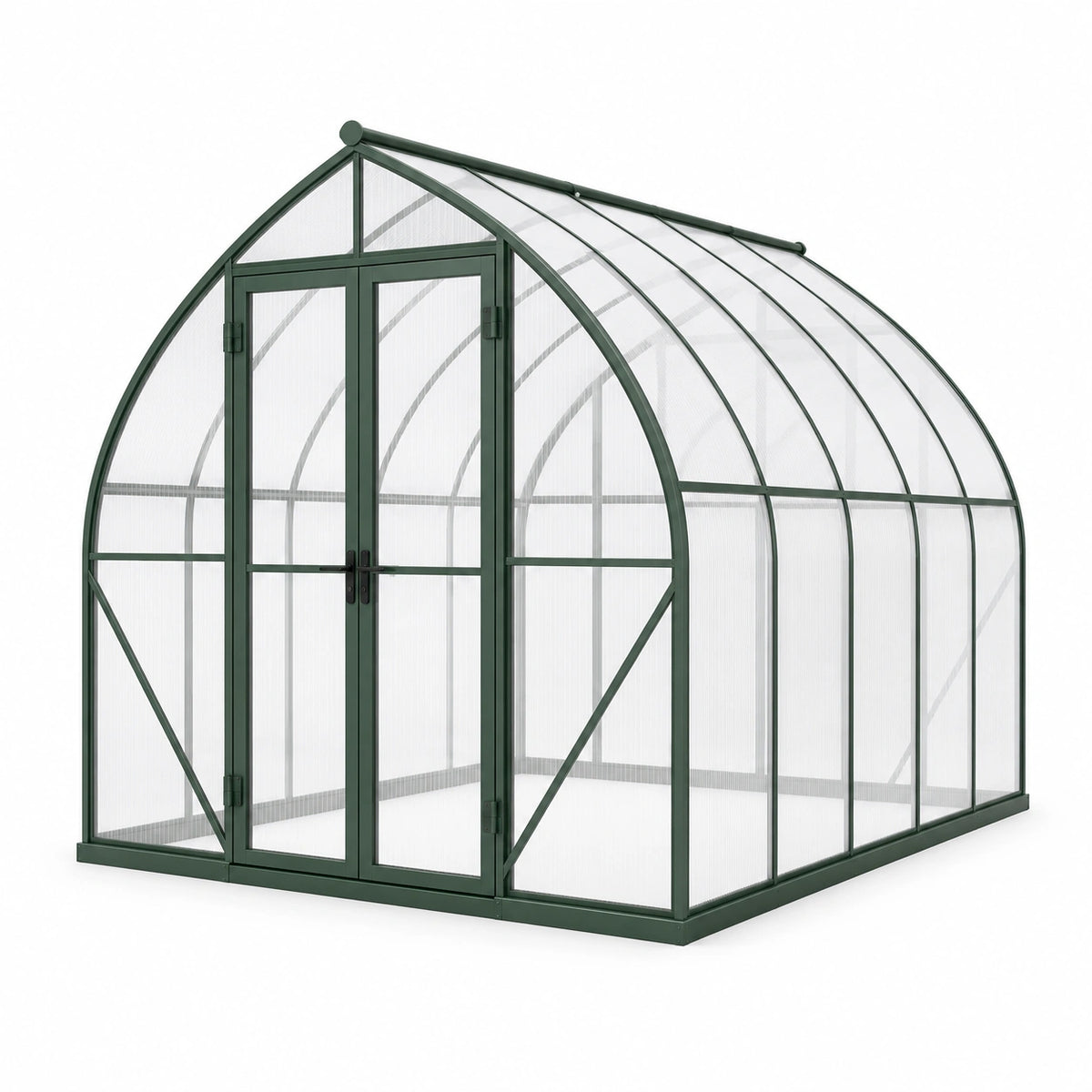 Gewächshaus 300 x 200 x 200 cm Aluminium Polycarbonat Grün mit Doppeltür