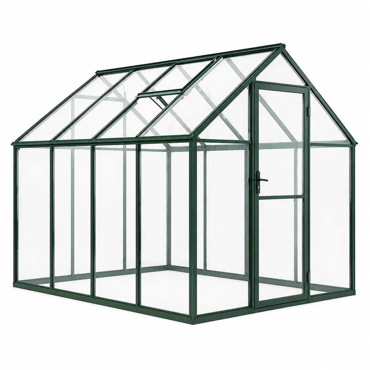 Gewächshaus 244 x 192 x 195 cm aus Aluminium in Grün mit transparenten Paneelen und Dachfenster