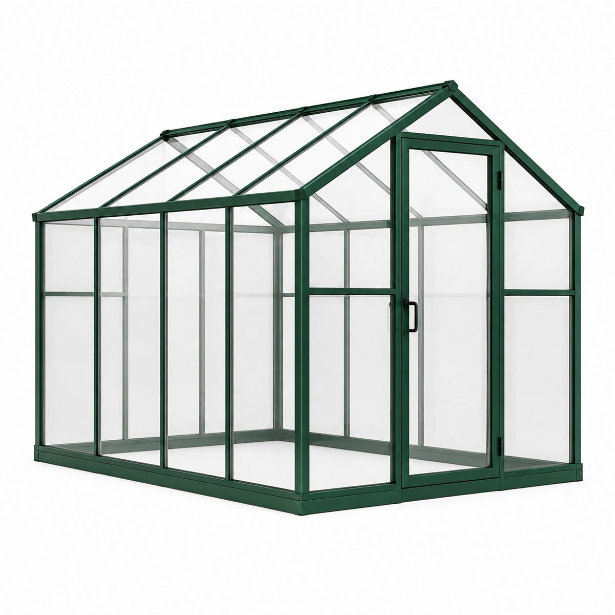 Gewächshaus 190 x 130 x 190 cm aus Aluminium und transparenten Polycarbonatplatten Grün mit Drehtür