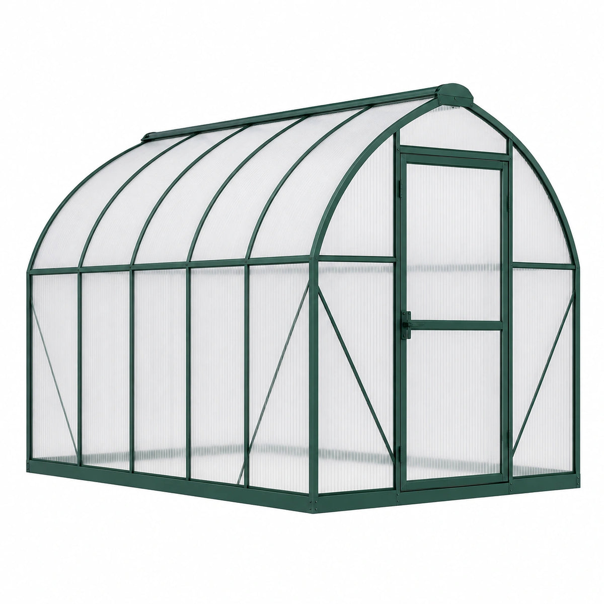 Gewächshaus 300 x 200 x 200 cm Aluminium Polycarbonat Grün mit Runddach