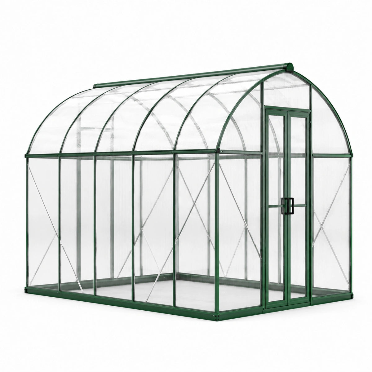 Gewächshaus 240 x 190 x 195 cm Aluminium Polycarbonat Grün Transparent - Bogenform mit Doppeltür