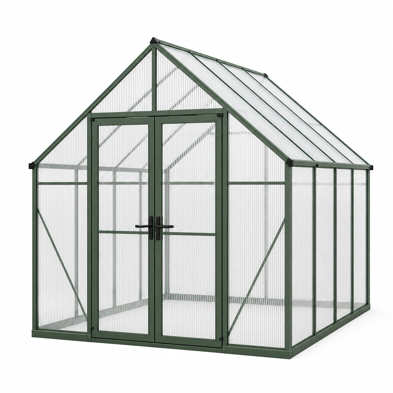 Gewächshaus 190 x 190 x 195 cm Aluminium Polycarbonat Grün mit Doppeltür