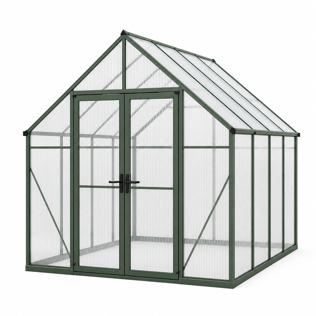 Gewächshaus 190 x 190 x 195 cm Aluminium Polycarbonat Grün mit Doppeltür