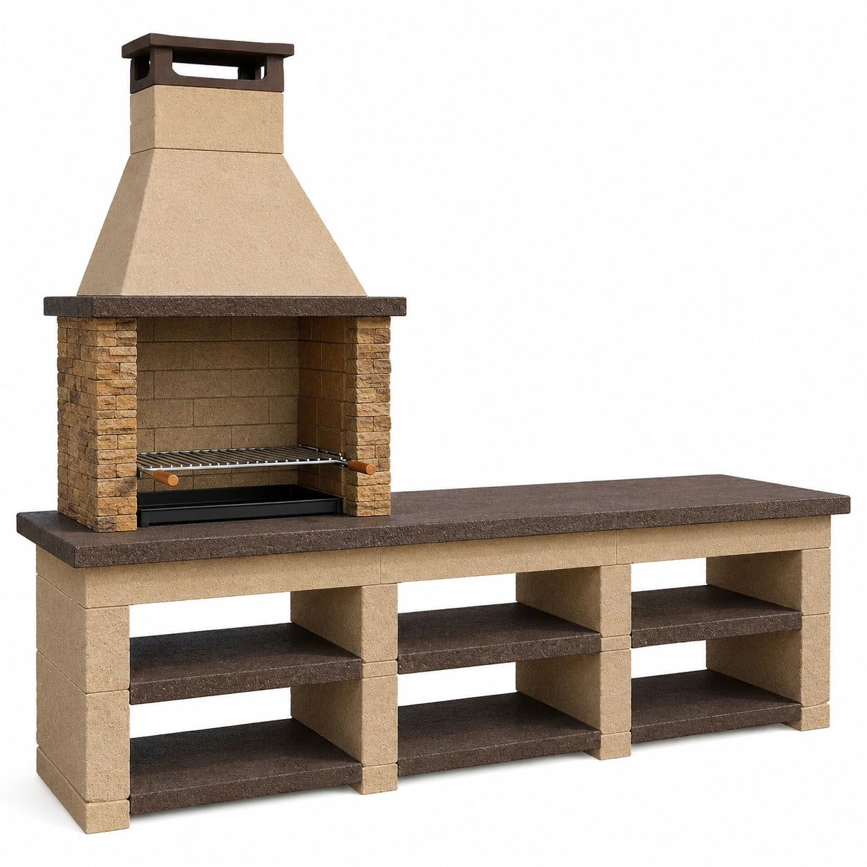 Gartengrill 220 x 70 x 235 cm Beton Stein Beige Braun mit Grillrost und Ablageflächen