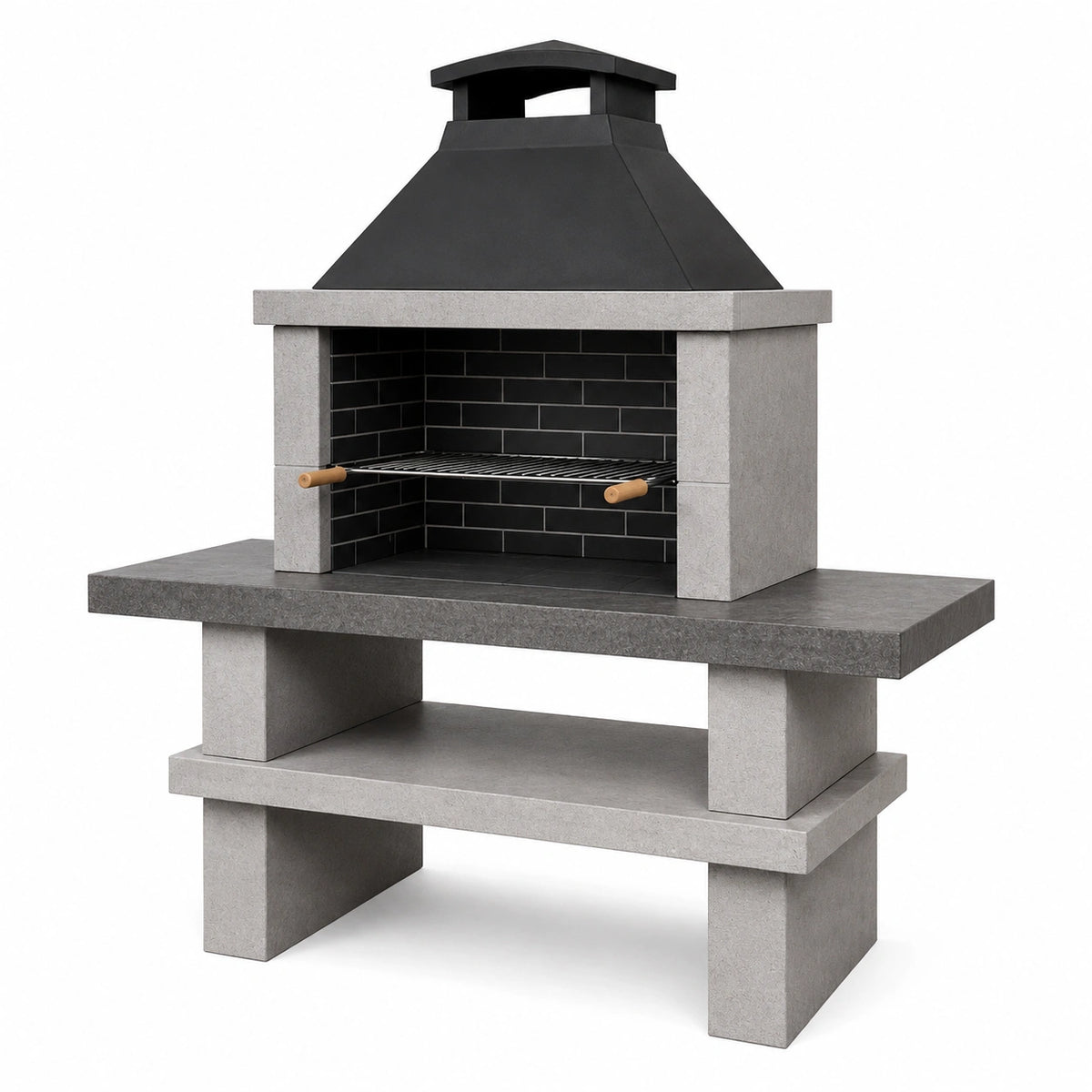 Grillkamin 120 x 70 x 210 cm aus Beton und Stahl Grau Schwarz mit Grillrost für den Außenbereich