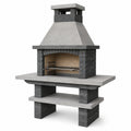 Garten-Grillkamin 120 x 75 x 220 cm aus Stein Grau mit Grillrost im rustikalen Stil
