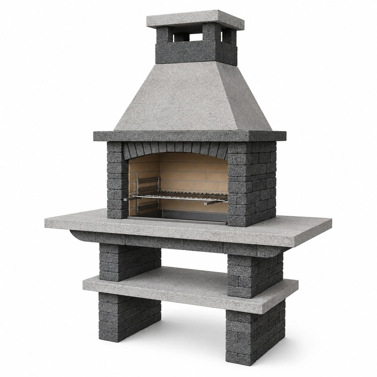 Garten-Grillkamin 120 x 75 x 220 cm aus Stein Grau mit Grillrost im rustikalen Stil