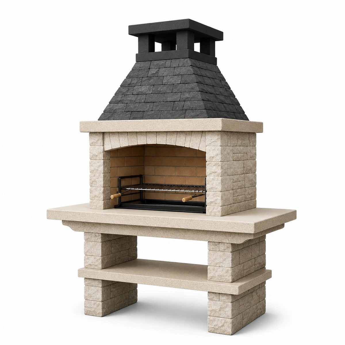 Grillkamin 145 x 75 x 220 cm aus Stein Beige Anthrazit mit Grillrost Rustikal