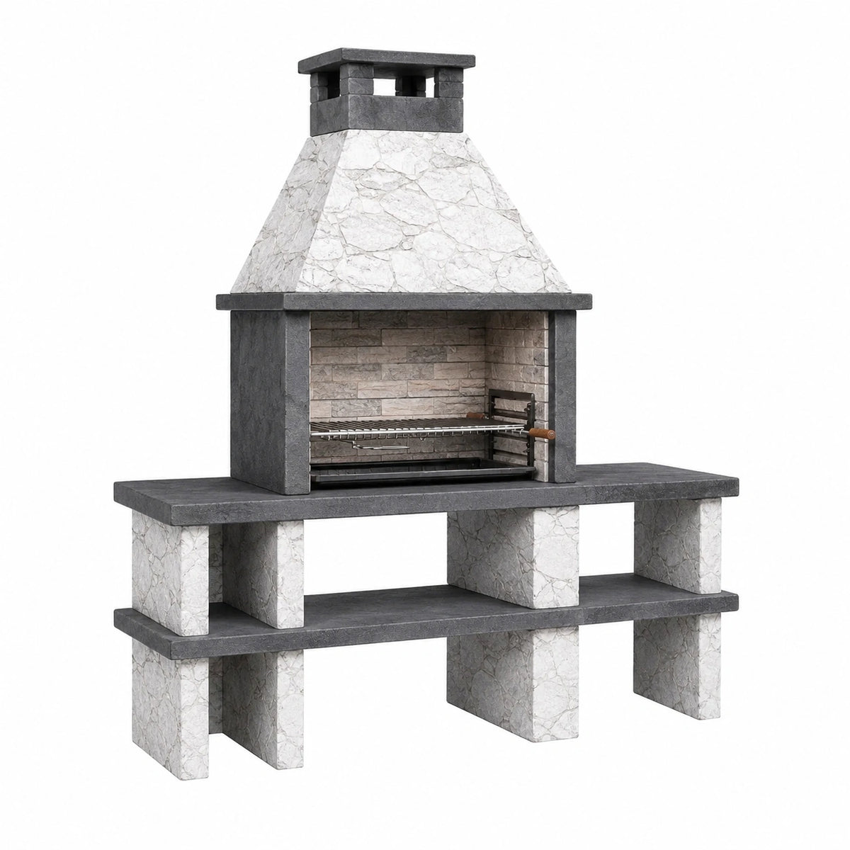Gartengrill 160 x 70 x 230 cm Naturstein Grau Weiß mit Kamin und Grillrost