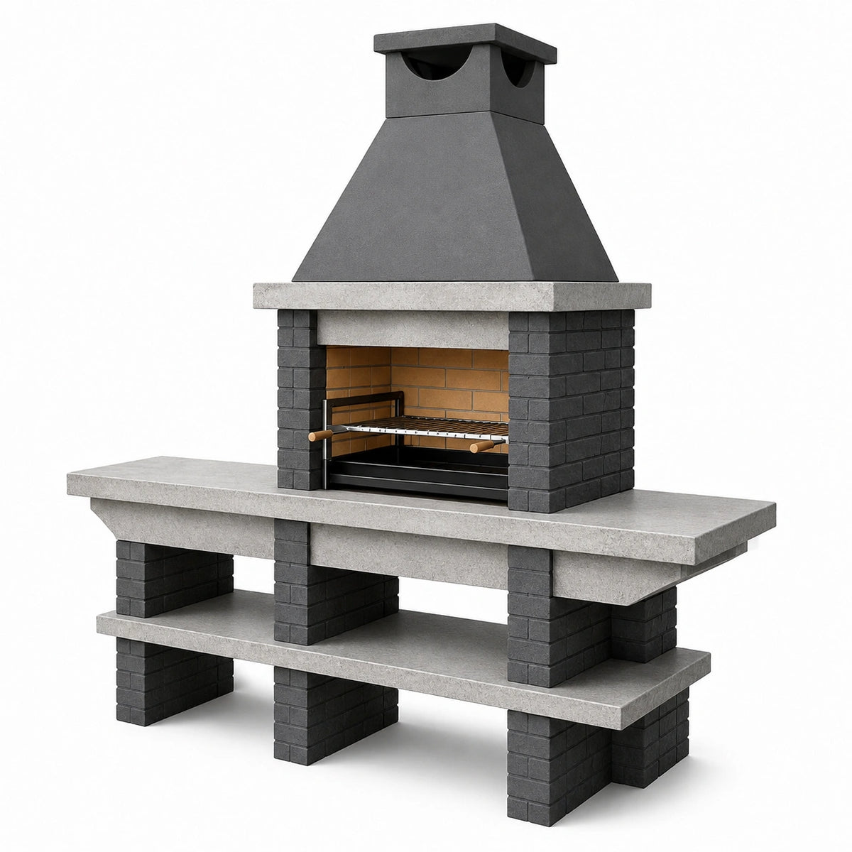 Gartengrill 160 x 70 x 210 cm Beton Schwarz Grau mit Grillrost für Außenbereich