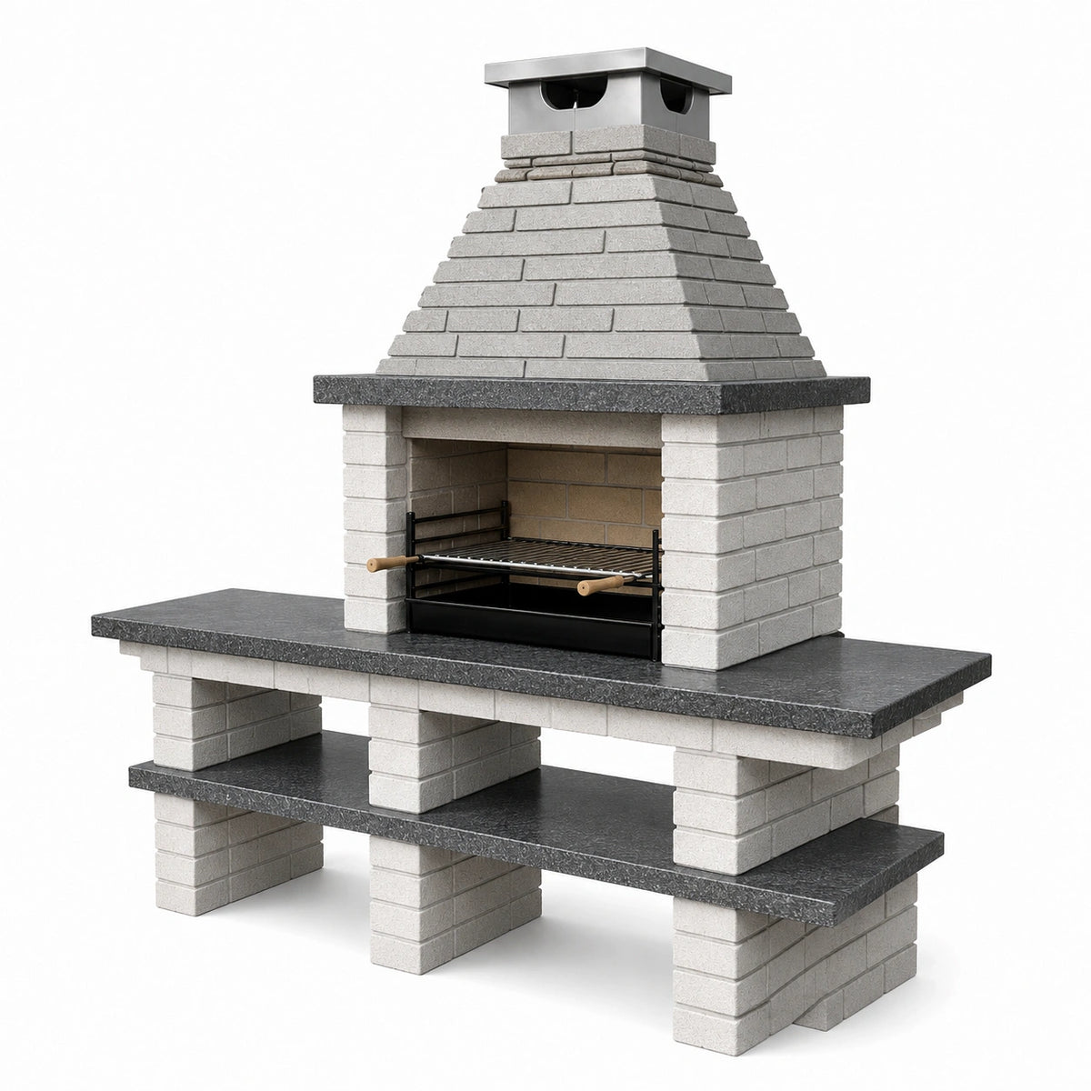 Grillkamin 180 x 70 x 220 cm aus Stein Grau für Garten mit Grillrost
