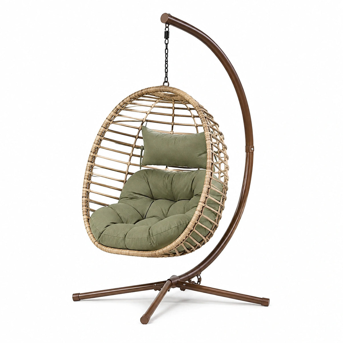 Hängesessel 105 x 105 x 195 cm Geflecht Metall Braun Grün mit Sitzpolster