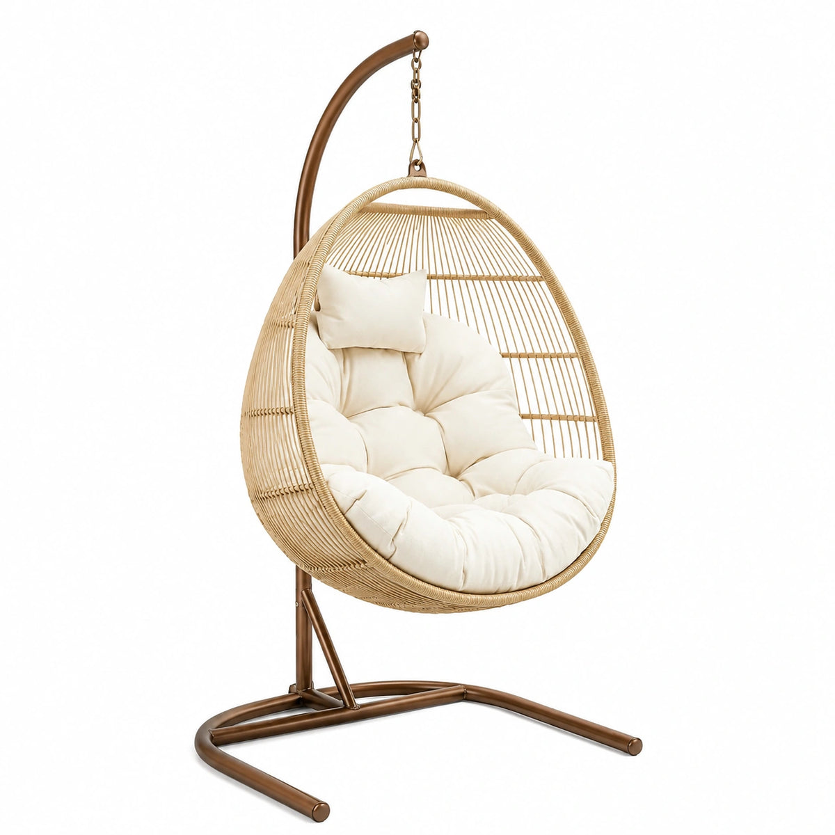 Hängesessel 105 x 105 x 195 cm aus Stahl Kunststoffgeflecht in Natur Braun Creme mit gepolstertem Sitz