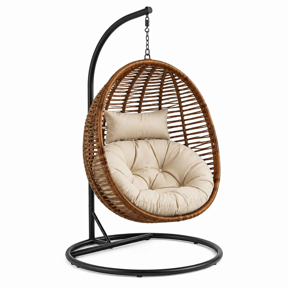 Hängesessel 105 x 105 x 195 cm aus Rattan in Braun mit Metallgestell und Sitzpolster
