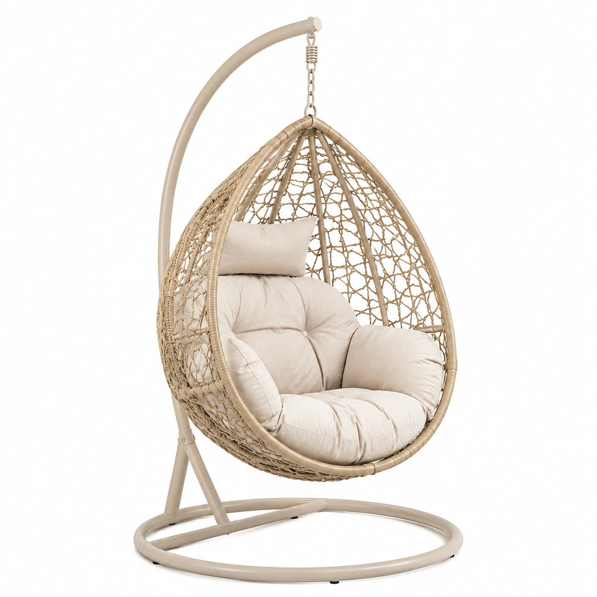 Hängesessel 105 x 105 x 195 cm Stahl Kunststoffgeflecht Beige mit Standfuß